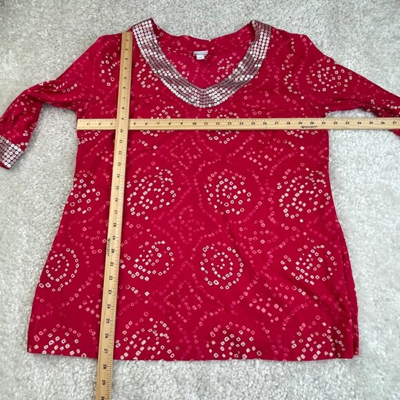 Calypso St. Barth Sequin Tunic Blouse Red Print Womens XL - Picture 6 of 6